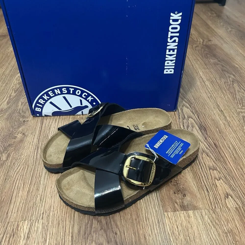 BIRKENSTOCK Siena big buckle black patent sandals shoes women’s eur 38 new